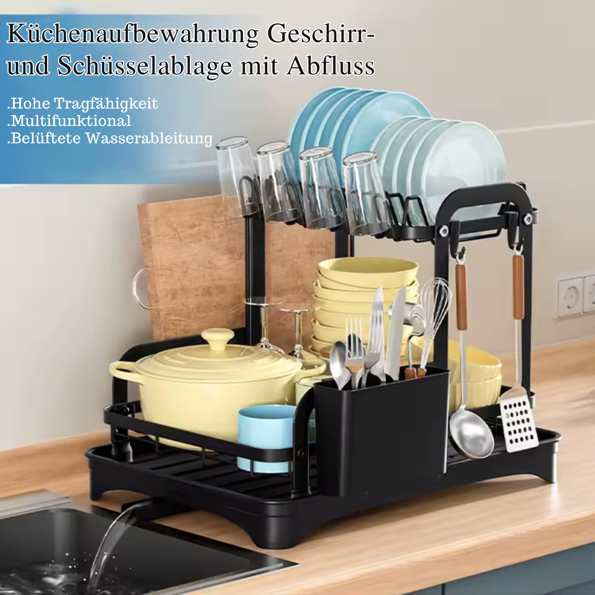Edelstahl Geschirrablage 2-etagen mit Abtropfen