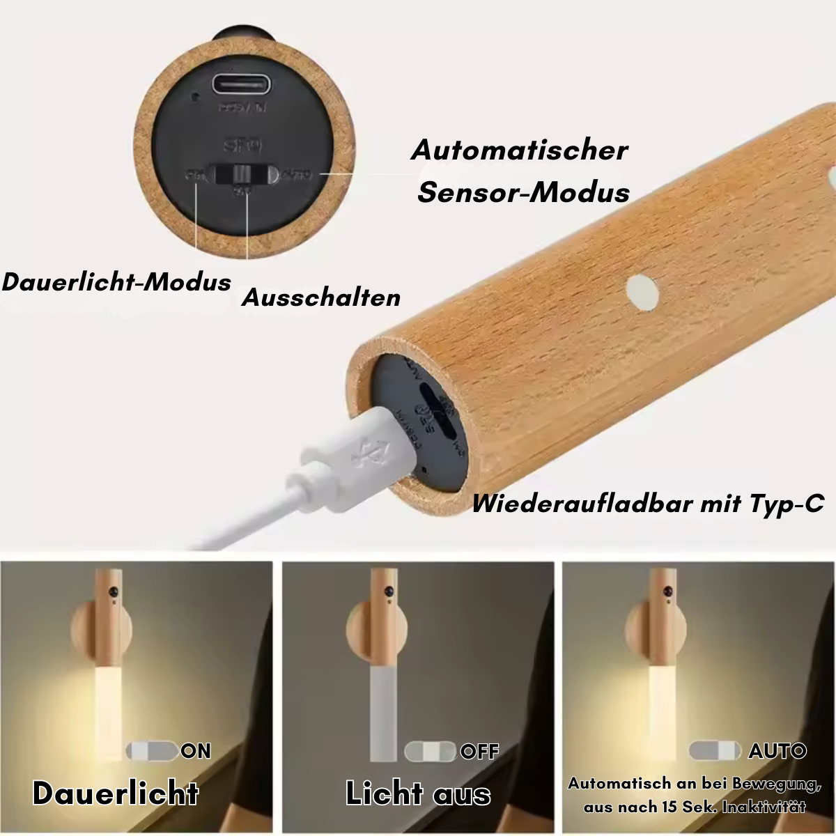 Magnetische Led Holzlampe Mit Bewegungssensor
