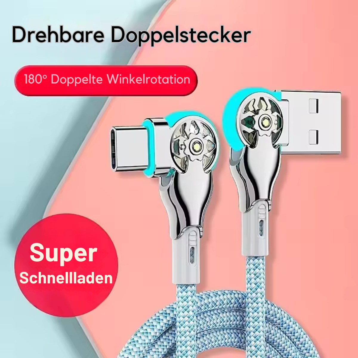 Usb Ladekabel 180° drehbar mit LED